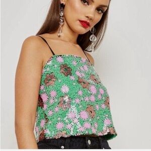 Topshop Green and Pink Sequin Camisole